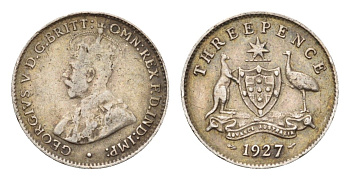 Австралия 3 пенса 1927 Георг V (1910-1936) KM 24 серебро 4669-644