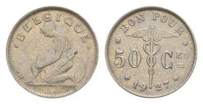 Бельгия 50 сантимов 1927 Belgique, Альберт I (1909-1934) KM 87 никель 4639-813