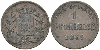 Бавария 1 пфенниг 1869 KM 471 медь 73-617