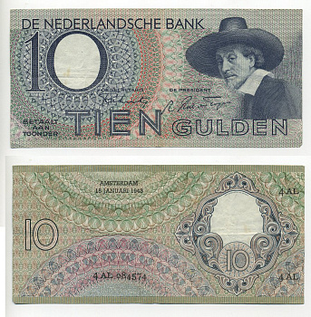 Нидерланды 10 гульденов 1943 Синдики (Рембрандт) Pick 59, Akkermans 32.1 бумага 6301-1-1
