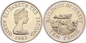 Джерси 10 пенсов 1983 Ла-Хуг-Би, Елизавета II (1952-) KM 57.1 медно-никель UNC 4583-245