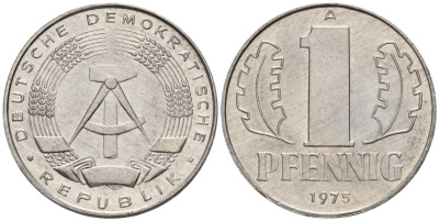 ГДР 1 пфенниг 1975 A KM 8.1 алюминий 112-662