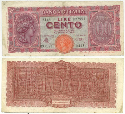 Италия 100 лир 1944 Pick 75a 7551-43-3-2
