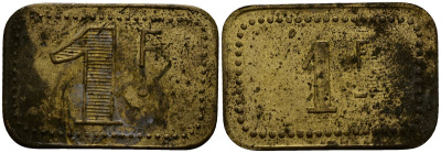 Франция 1 франк ND ресторанный жетон латунь 4166-237