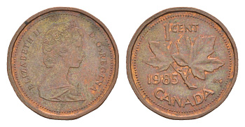 Канада 1 цент 1985 Елизавета II (1952-2022), кленовый лист KM 132 бронза 4630-565