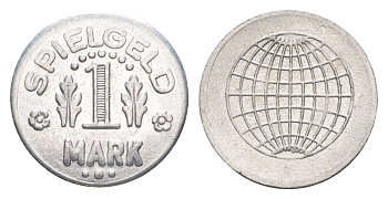 Германия игровой жетон в 1 марку ND разновидность - Глобус, вес 0,8 гр, диаметр 20 мм алюминий UNC 4636-966