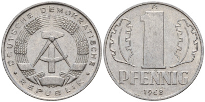 ГДР 1 пфенниг 1968 A KM 8.1 алюминий 44-1258