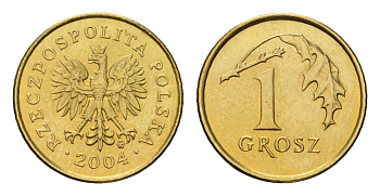 Польша 1 грош 2004 Y 276 латунь UNC 105-1064