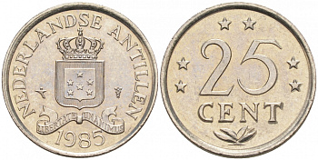 Нидерландские Антилы 25 центов 1985 Беатрикс (1980-2013) KM 11 никель UNC 3853-124