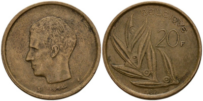 Бельгия 20 франков 1982 Belgique, Бодуэн I (1951-1993) KM 159 никель бронза 4601-347
