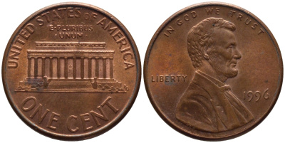 США 1 ЦЕНТ 1996 ЛИНКОЛЬН KM 201b цинк плакированный медью 66-1067