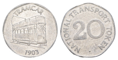 Великобритания транспортный жетон в 20 пенсов - Tramcar 1903 ND (1973-2014) диаметр 25 мм, вес 1,5 гр алюминий 4172-151