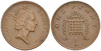 Великобритания 1 пенни 1987 Елизавета II (1952-2022) КМ 935, Spink 4381 (B3) бронза 4609-523