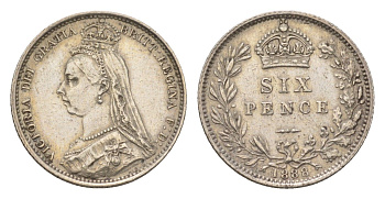 Великобритания 6 пенсов 1888 Виктория (1837-1901) KM 760, Spink 3929 серебро 3896-635