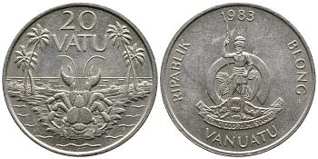 Вануату 20 вату 1983 серия FAO, краб КМ 7 медно-никель 4384-1032