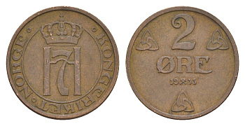 Норвегия 2 эре 1935 Хокон VII (1905-1957) KM 371 бронза 4635-255