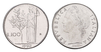 Италия 100 лир 1992 KM 96.2 нержавеющая сталь UNC 4655-837
