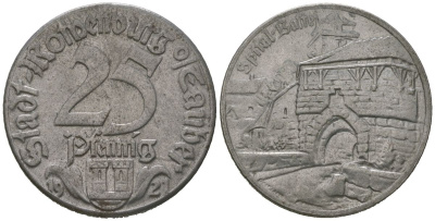 Ротенбург-об-дер-Таубер (Бавария) 25 пфеннингов 1921 Funck 453.6i, Men05 22013.10, Men18 27505.10 железо 4586-1014