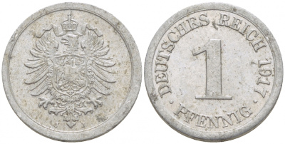 Германия 1 пфенниг 1917 J KM 24, J. 300, Weege 2 алюминий aUNC 110-223