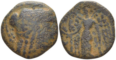 Набатея AE 129-104 гг. до н.э. голова Афины в шлеме / богиня Нике, Петра Meshorer 1 медь 1073-21-107