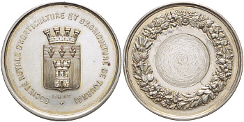 БЕЛЬГИЯ МЕДАЛЬ ND ОТ КОРОЛЕВСКОГО КЛУБА САДОВОДСТВА И СЕЛЬСКОГО ХОЗЯЙСТВА ГОРОДА ТУРНЕ, ДИАМЕТР 41 ММ., ВЕС 29,25 ГР. белый металл 4184-425