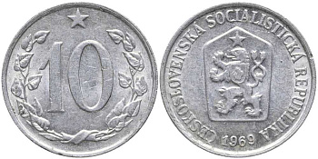 ЧЕХОСЛОВАКИЯ 10 ГЕЛЛЕРОВ 1969 СОЦИАЛИСТИЧЕСКАЯ РЕСПУБЛИКА KM 49.1 алюминий 4179-717