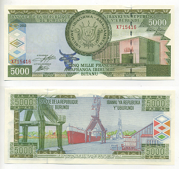 БУРУНДИ 5000 ФРАНКОВ 2003 Pick 42b бумага aUNC 6278-27-1