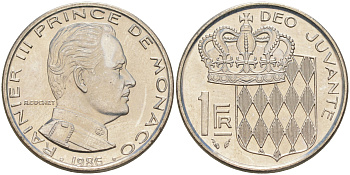 Монако 1 франк 1986 Ренье III (1949-2005) KM 140 никель UNC 190-543