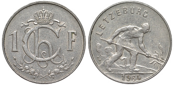 Люксембург 1 франк 1964 сталевар KM 46.2 медно-никель 4143-112