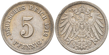 Германия 5 пфеннигов 1912 A KM 11, J. 12 медно-никель 4151-533