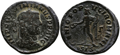 Римская Империя нуммий 295 Максимиан Геркулий GENIO POPVLI ROMANI Сисция Very fine RIC 85b бронза 270-222