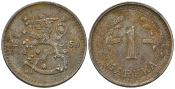 Финляндия 1 марка 1950 H KM 30b железо 4173-953