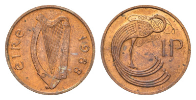 Ирландия 1 пенни 1988 мифологическая птица лира KM 20 бронза UNC 4696-421