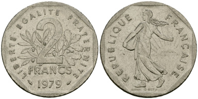 Франция 2 франка 1979 сеятель KM 942.1, Le Franc 272.3 никель 4120-1043