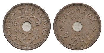 Дания 2 эре 1927 HCN, Кристиан X (1912-1947) KM 827 бронза 4639-725