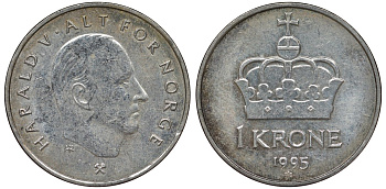 Норвегия 1 крона 1995 Харальд V (1991-) KM 436 медно-никель 4128-1114