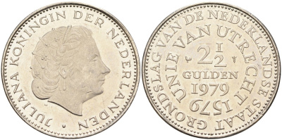 Нидерланды 2 1/2 гульдена 1979 400 лет Утрехтскому союзу, Юлиана (1949-1980) KM 197 никель 4587-1215