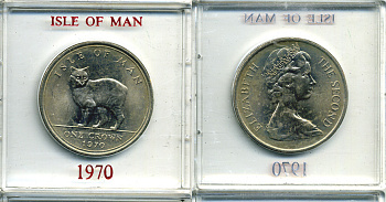 Остров Мэн 1 крона 1970 кошка Мэна, в оригинальной пластиковой коробке KM 18 медно-никель UNC 6-6-1-70