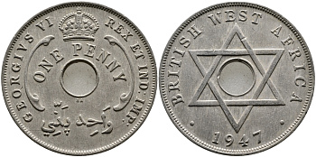 Британская Западная Африка 1 пенни 1947 Георг VI (1937-1952) KM 19 медно-никель 1523-624