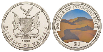 Намибия 1 доллар 1995 5 лет Независимости KM 6 медно-никель PROOF 1079-10-21