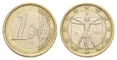 Италия 1 евро 2002 Витрувианский человек KM 216 биметалл 4629-424
