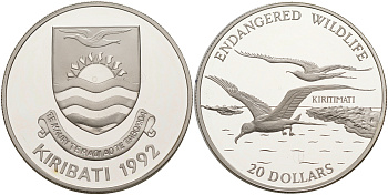 Кирибати 20 долларов 1992 серия охрана окружающей среды, птица фрегат KM 18 серебро PROOF 1074-3-51