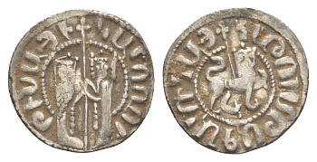 Киликийская Армения трам 1226-1271 Хетум I и царица Забель, держат крест/лев с патриаршим крестом  серебро    1516-515