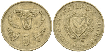 Кипр 5 центов 1983 голова быка KM 55.1 никель латунь 4141-913