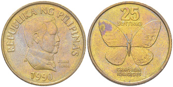 Филиппины 25 сентимо 1990 KM 241.1 латунь 4614-529