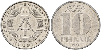 ГДР 10 пфеннигов 1981 A KM 10 алюминий 68-826