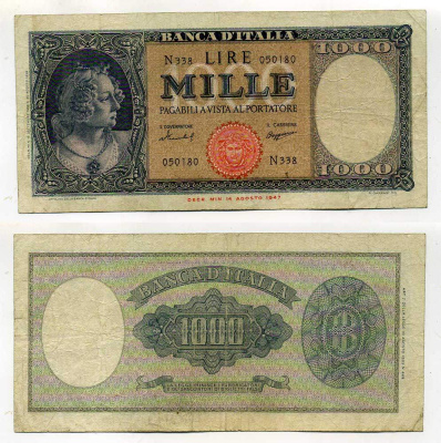 Италия 1000 лир 1959 изображение одной из трех граций (Сандро Боттичели) Pick 88c 450-78-2