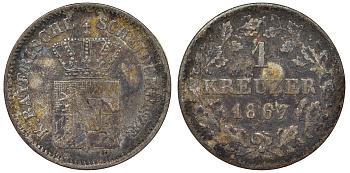 Бавария 1 крейцер 1867 Людвиг II (1864-1886) KM 487 серебро 71-1059