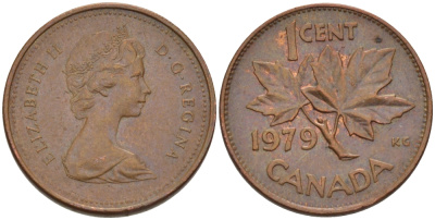 Канада 1 цент 1979 Елизавета II (1952-2022), кленовый лист KM 59.2 бронза 71-422