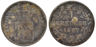 Бавария 1 крейцер 1867 Людвиг II (1864-1886) KM 487 серебро 71-1059
